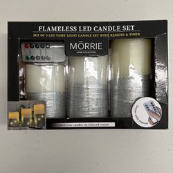 MORRIE Set Of 3 Flameless LED Pillar Candle Set Fairy Lights