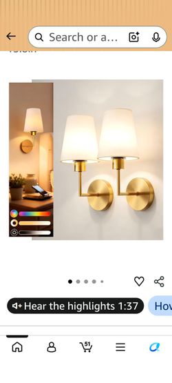 Gold Wall Sconces with White Fabric Shades – Set of 2