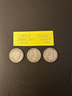 Coins – 1904S Barber half dollars - extremely LOW mintage – Total 3 Coins