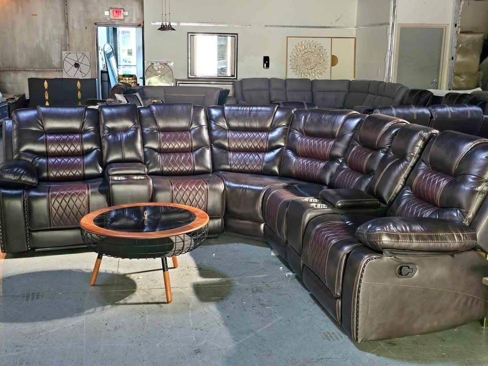 Oversized Two Tone Leather Recliner Sectional
