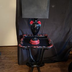 Hand Painted 1960 Capodiamonte Lamp With End Table 