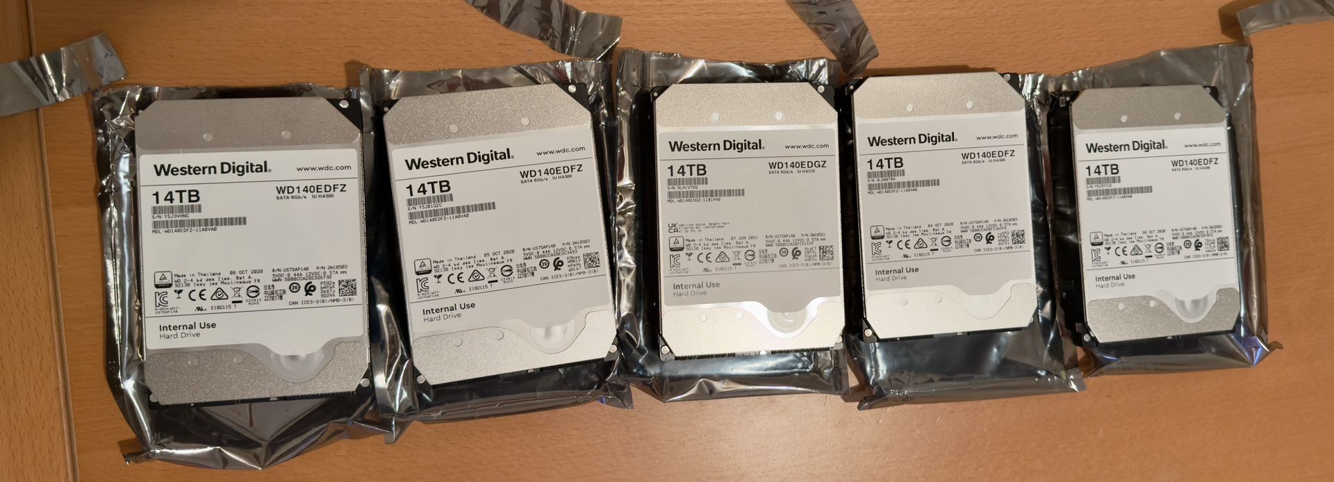 5 Used Western Digital 14TB 3.5 In Hard Drive WD140EDFZ