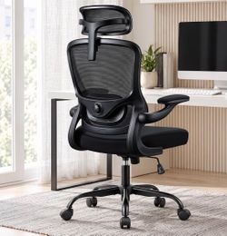 Ergonomic Office Desk Chair, High Back Computer Chair Comfy Mesh Rolling Chairs for Home Office with Adjustable Lumbar Support, 2D Headrest (Black)