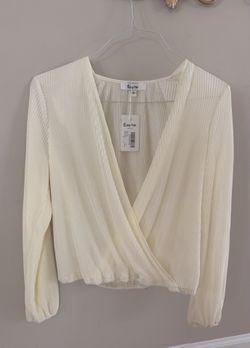 NEW size S Women Long Lantern Sleeve Shirt Dressy Casual Loose Fit Fall V Neck Blouse Date Night Top