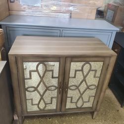 Antique Gray & Mirrored 2-Door Wine Cabinet