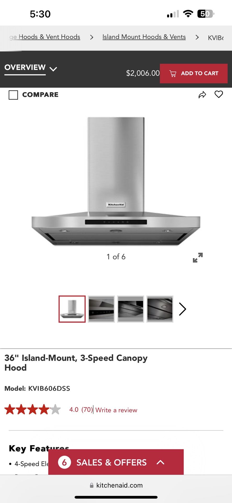 Brand New 36” Kitchen aid Range hood