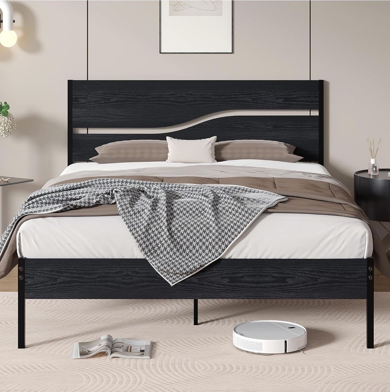 Queen Size Platform Bed Frame with Headboard and Footboard, Solid and Strong Metal Support, No Box Spring Needed