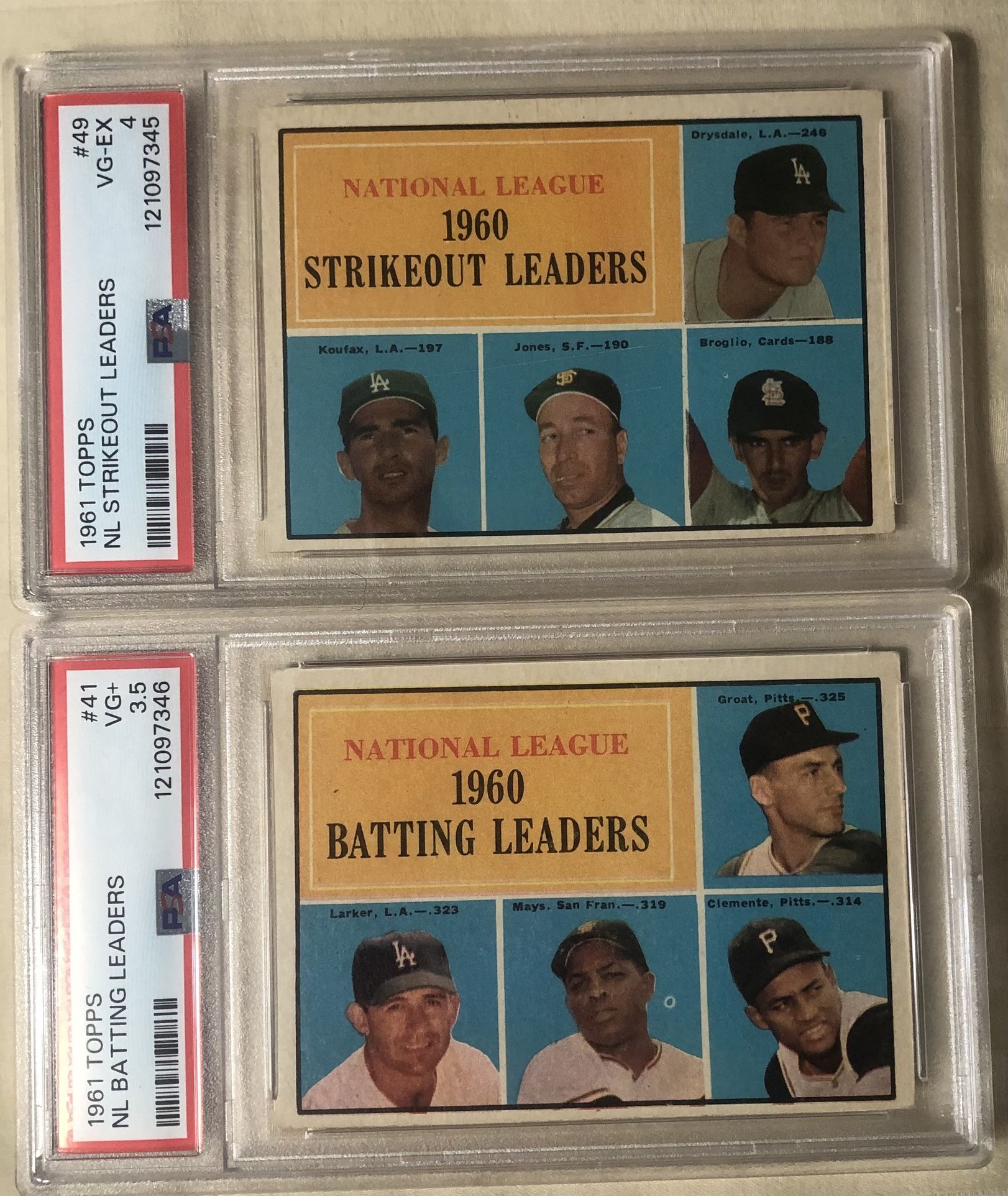 Two Topps 1961 Leader Cards #41 & #49