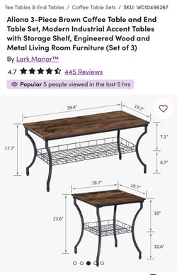 Coffee Table and end tables $80