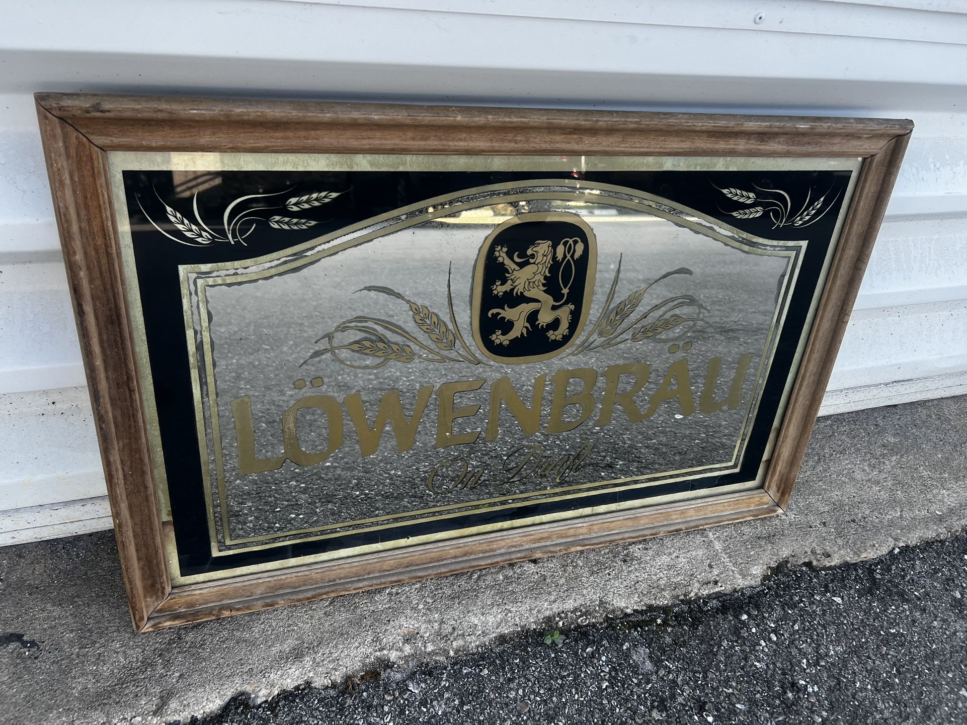 Vintage Lowenbrau Beer Pub Wood Framed Wall Hang Mirror!  33x21in 
