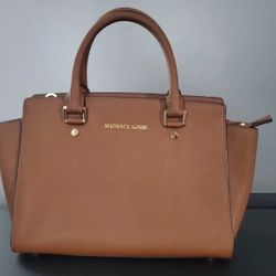 Michael Kors Selma Saffiano Leather Top Zip Satchel Brown
