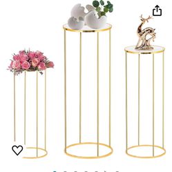 3PCS Cylinder Pedestal Stands for Parties, Gold Metal Plant Round Cylinder Stands for Party Flowers, Display Columns Pedestal Stand Cylinder Tables fo