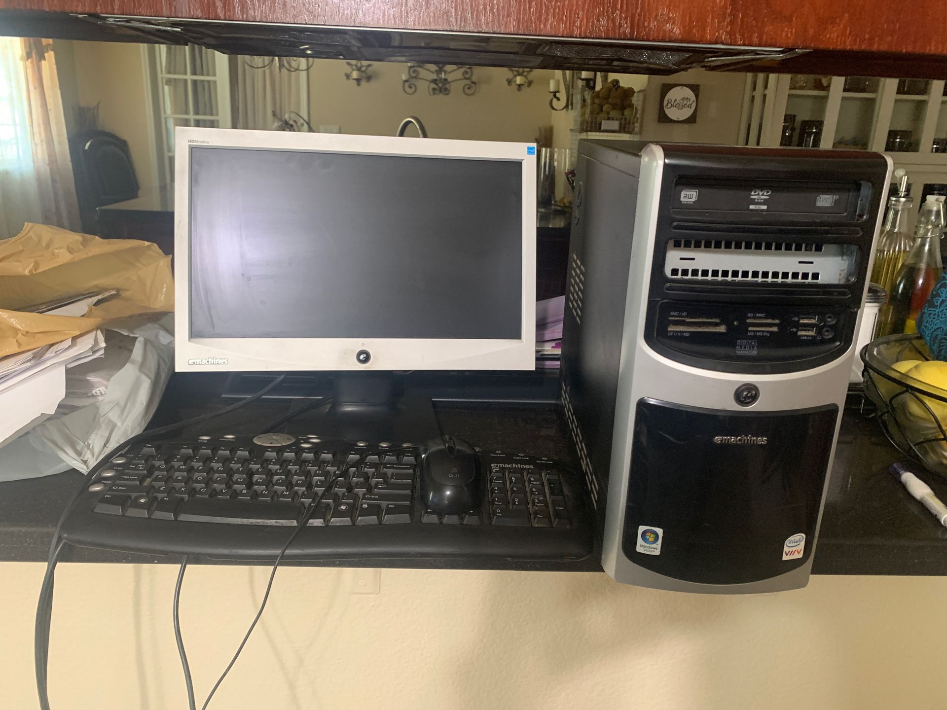 Desktop computer emachines keyboard mouse camera monitor and software
