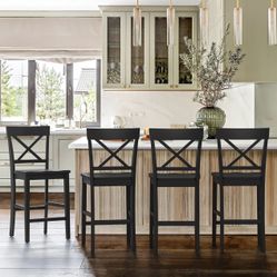 X-Back Farmhouse Barstools for Kitchen Island, Home Bar, Black. Set Of 2