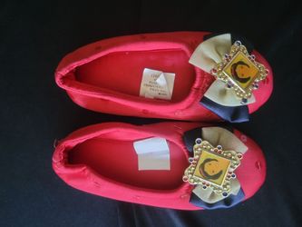 Red Satin Ballet Flats with snow white Brooch