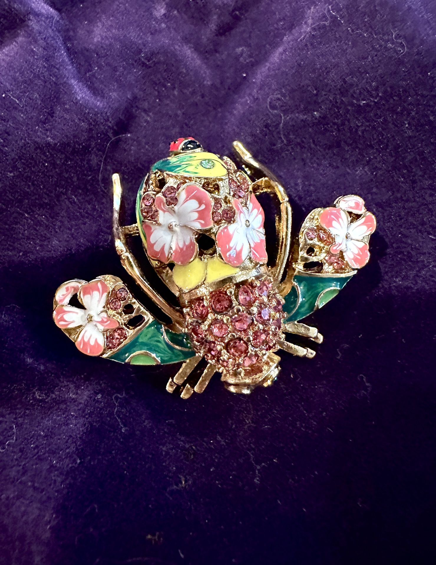 JOAN RIVERS Private Collection Cloisonné Orchid Bee Brooch with Box & Papers MINT CONDITION