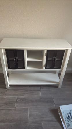 White Console Table with Cabinet Doors
