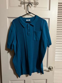 COOFANDY Mens Polo Shirts Short Sleeve Casual Knit Textured Shirt Size 2XL Blue