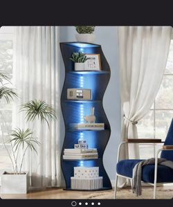 #P2 Modern LED Corner Bookshelf With Remote, 5 Tier Lighted Display Shelf, RGB 7 Color Floor Standing Bookcase Storage Rack