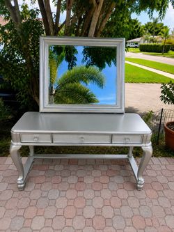 Silver Vanity Desk with Mirror