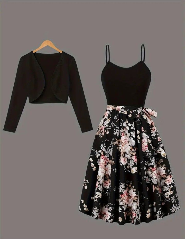 Floral Dress with Black Cardigan