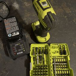 Ryobi Drill tools with two batteries, charger, tool box