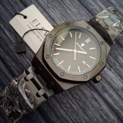 45mm Poedegar Elevio Obsidian Elegant Black and Silver Watch