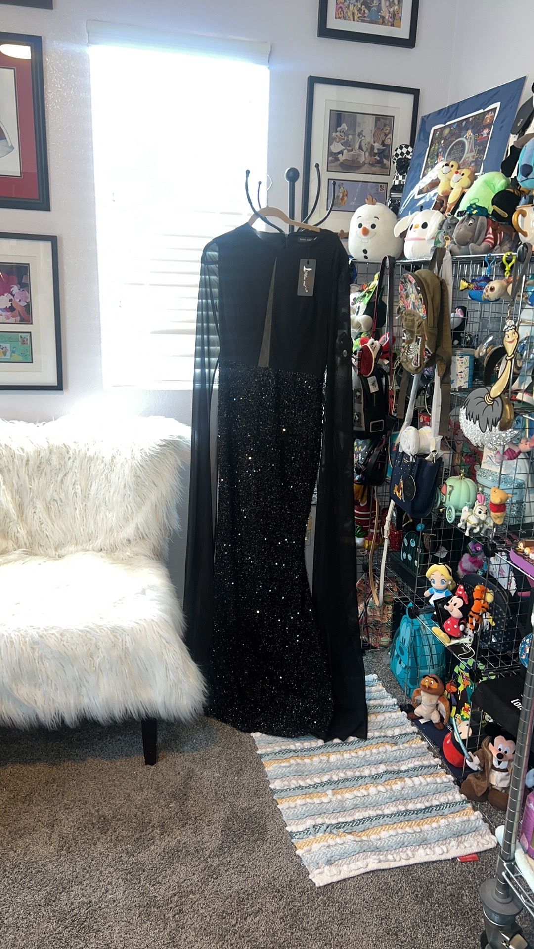 NWT Miss Ord Formal Black Sequin Dress With Long Shear Arms XL