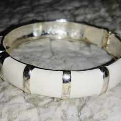 White Segment Bangle Bracelet with Silver-Tone Accents