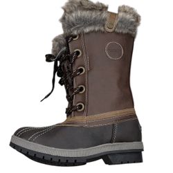 LONDON FOG Womens Melton Cold Weather Waterproof Snow Boot Cognac Faux fur 8