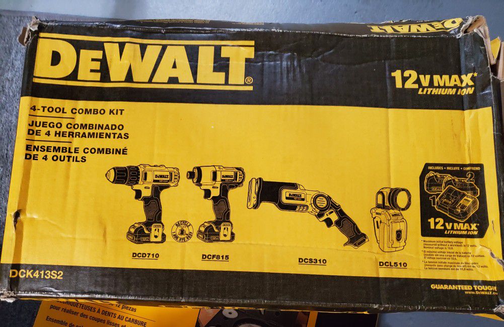 Drill, Impact, Sawzall, Flashlight 4 tool Dewalt Set.
