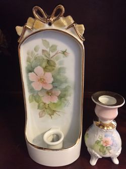 China Painted Sconce & Candleholder