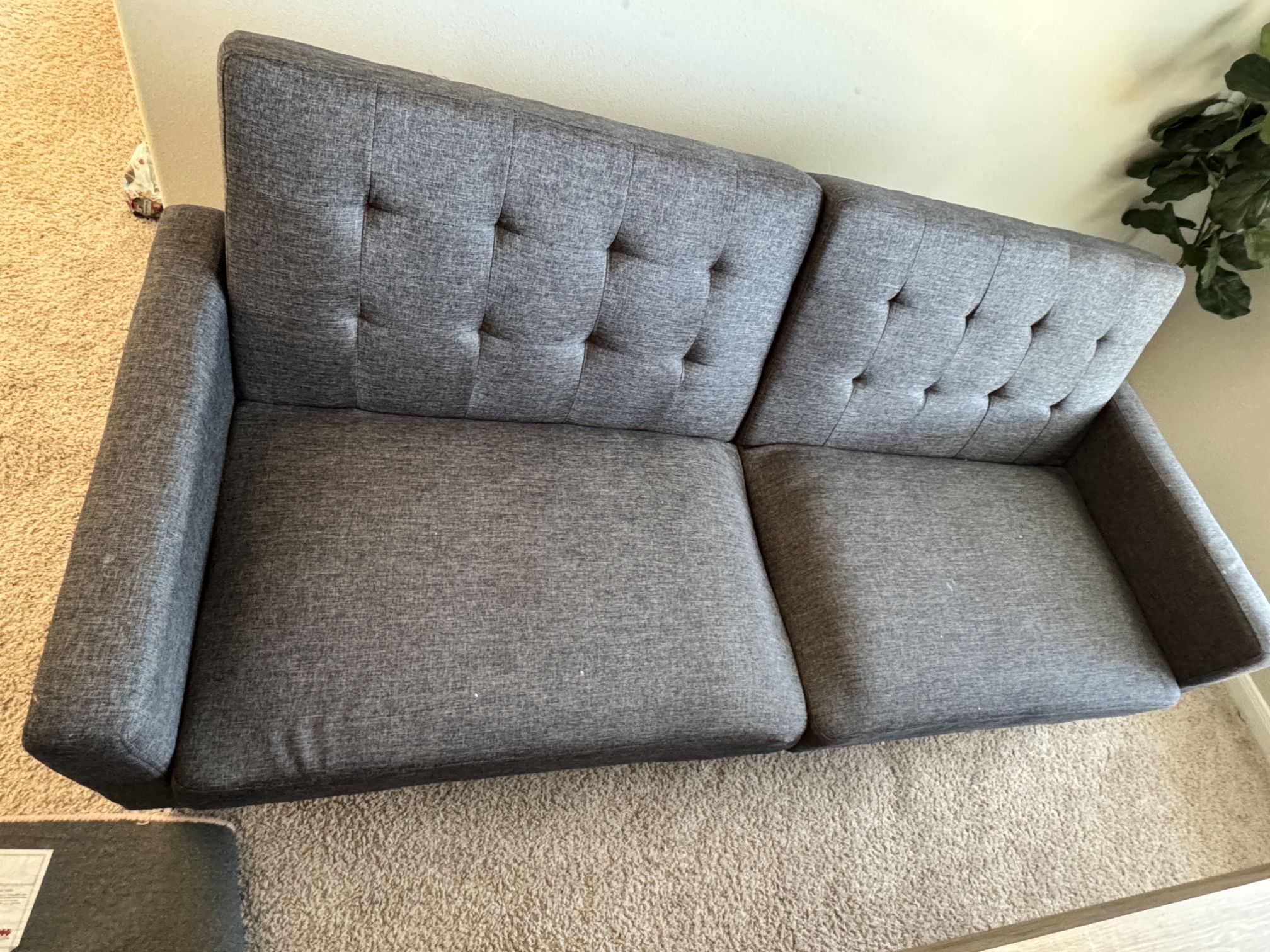Fabric Tufted Futon, Gray Linen Couch