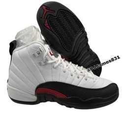 Size 3.5Y Air Jordan 12 Retro GS 'Taxi Flip' White Gym Red Black 153265-162 Kids