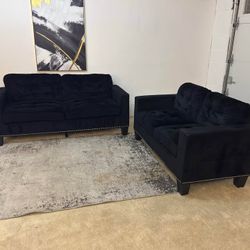 Black Velvet 2 and 3 Seater Sofa Set