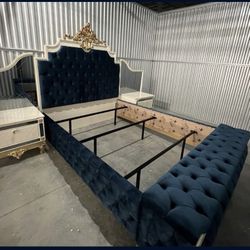 French Provincial Royal Blue White Gold Mirrored Nightstands Basically New Negotiable