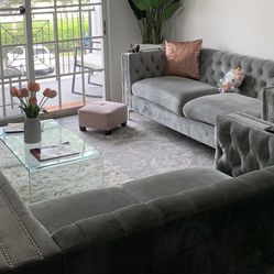 Silver Suede Couch Set with Design Gems