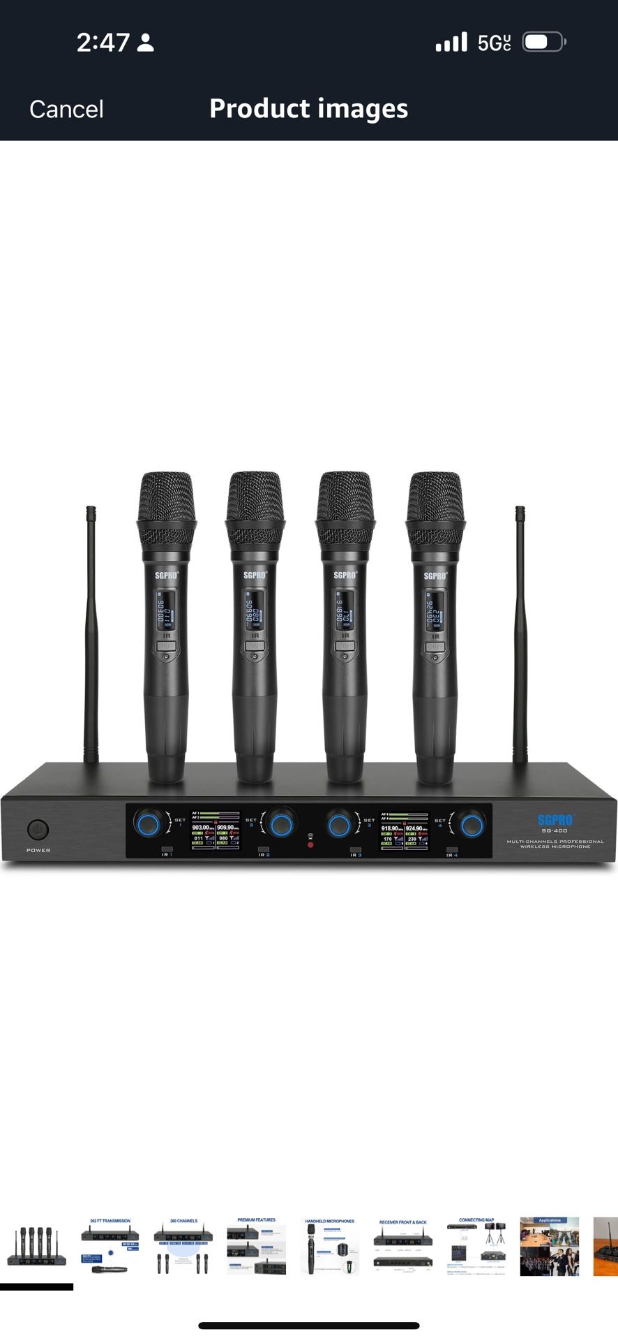 4-Handheld Wireless Microphone System with 65 UHF Channels Each, 262ft Range, Volume Control, Auto-Lock, Mute Function, Perfect for Church, Stage, or