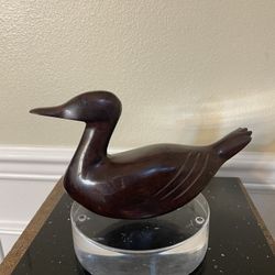 Vintage MCM Cherry Wood Duck Hand Carved Solid Ironwood Decor 8”x5”