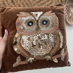 Sequin owl cheap pillow