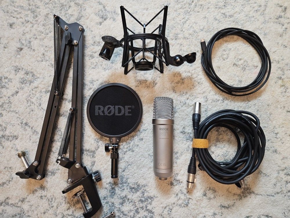 RODE NT1 5th Gen Condenser Mic, Mount, Filter, Arm, And Cables