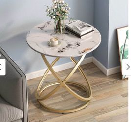 Modern Round Glass/Stone Top Side Table with Metal Base