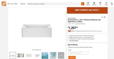 Brand New_In Box_HomeDepot Jacuzzi Projecta 60 in. x 32 in. Whirlpool with Right Drain_50% Off