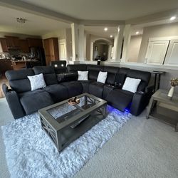 Luxury Power Reclining Sectional Sofa + Coffee Table & Side Table – Excellent Condition