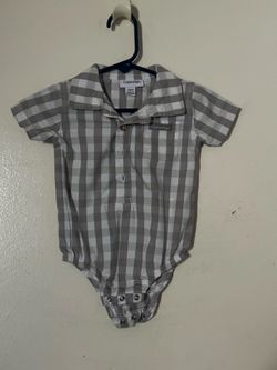 3/6 gray, and white plaid onesie