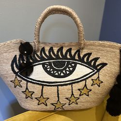 Boho Straw Beach Bag (Evil Eye) 👁️ 