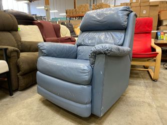 Vintage Powder Blue Leather Manual Recliner with Swivel Base