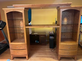 Wood Entertainment Center with Glass Shelves