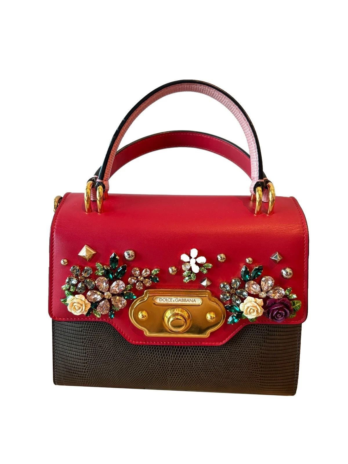 DOLCE & GABBANA Bag WELCOME Purse Purple Red Leather Crystal Crossbody handbag