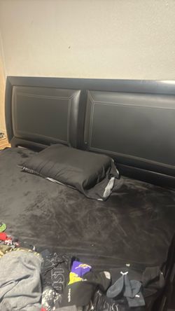 Black Faux Leather Upholstered Bed Frame and King Bed